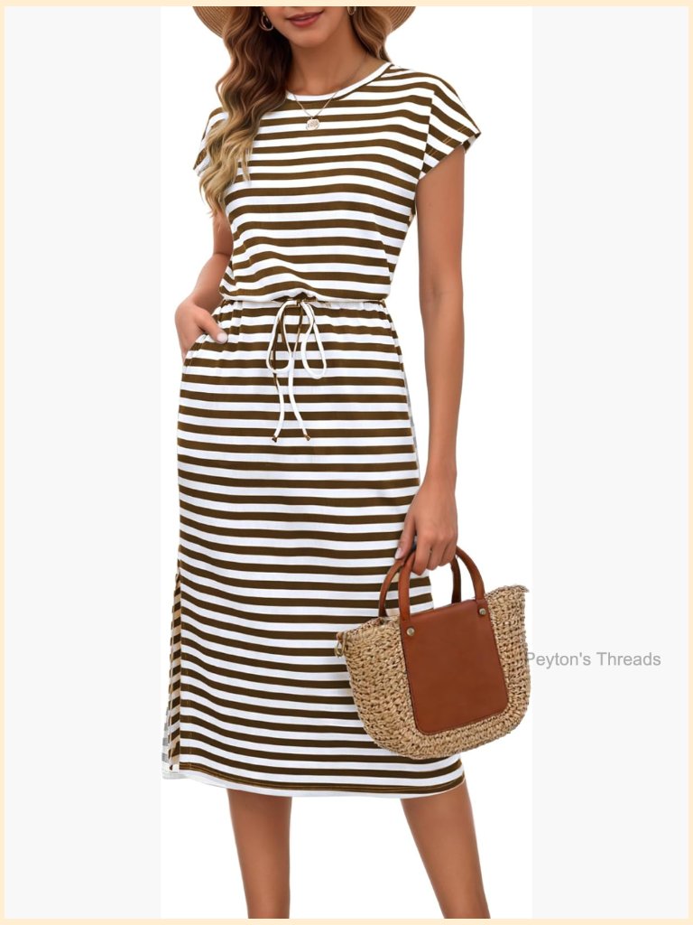 Flowy Maxi Sundress With Pockets Split Cap Sleeve Beach Casual